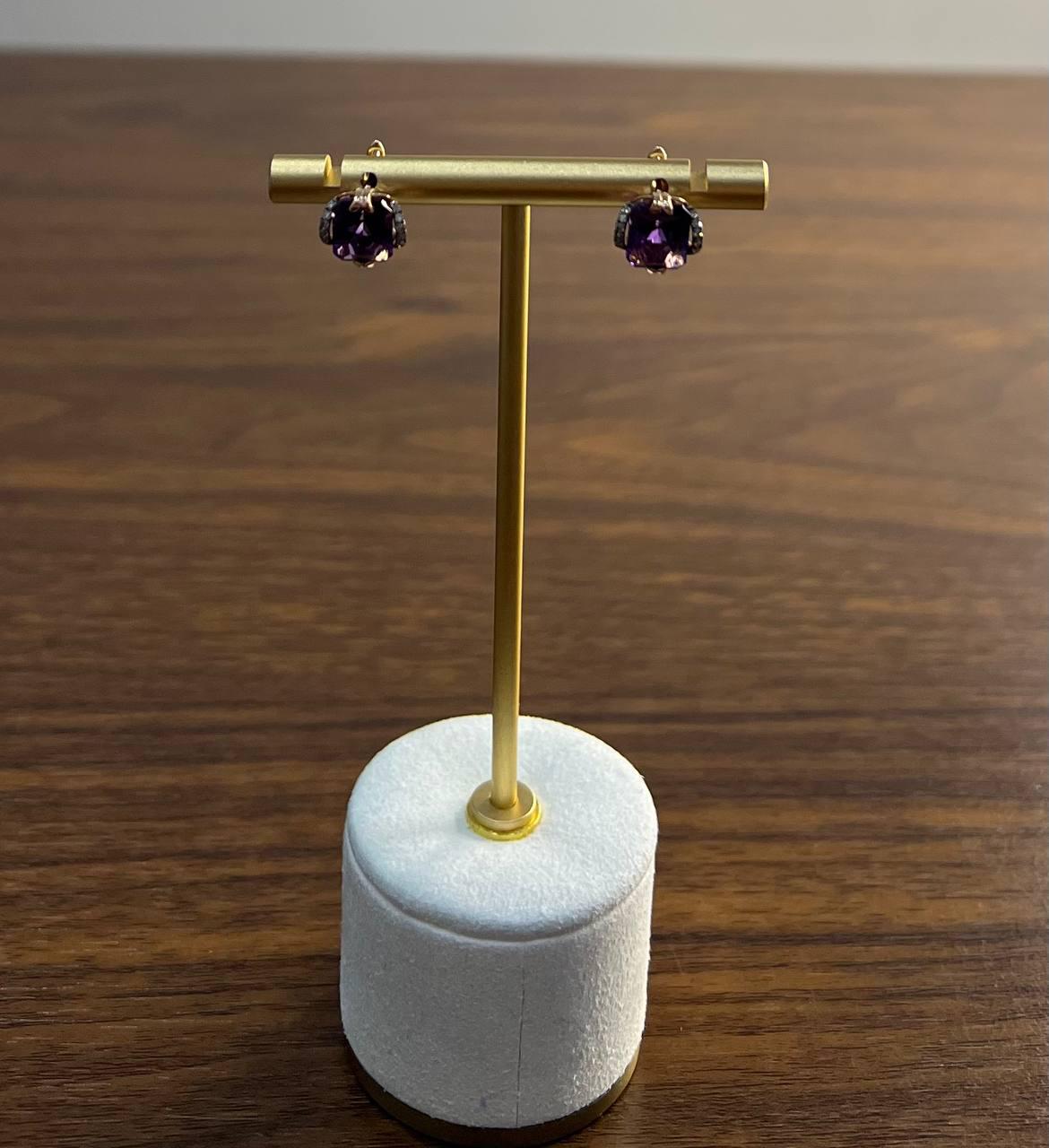 Radiant Shape Purple Violet Amethyst Diamond Bow 14K Rose Gold Stud Earrings