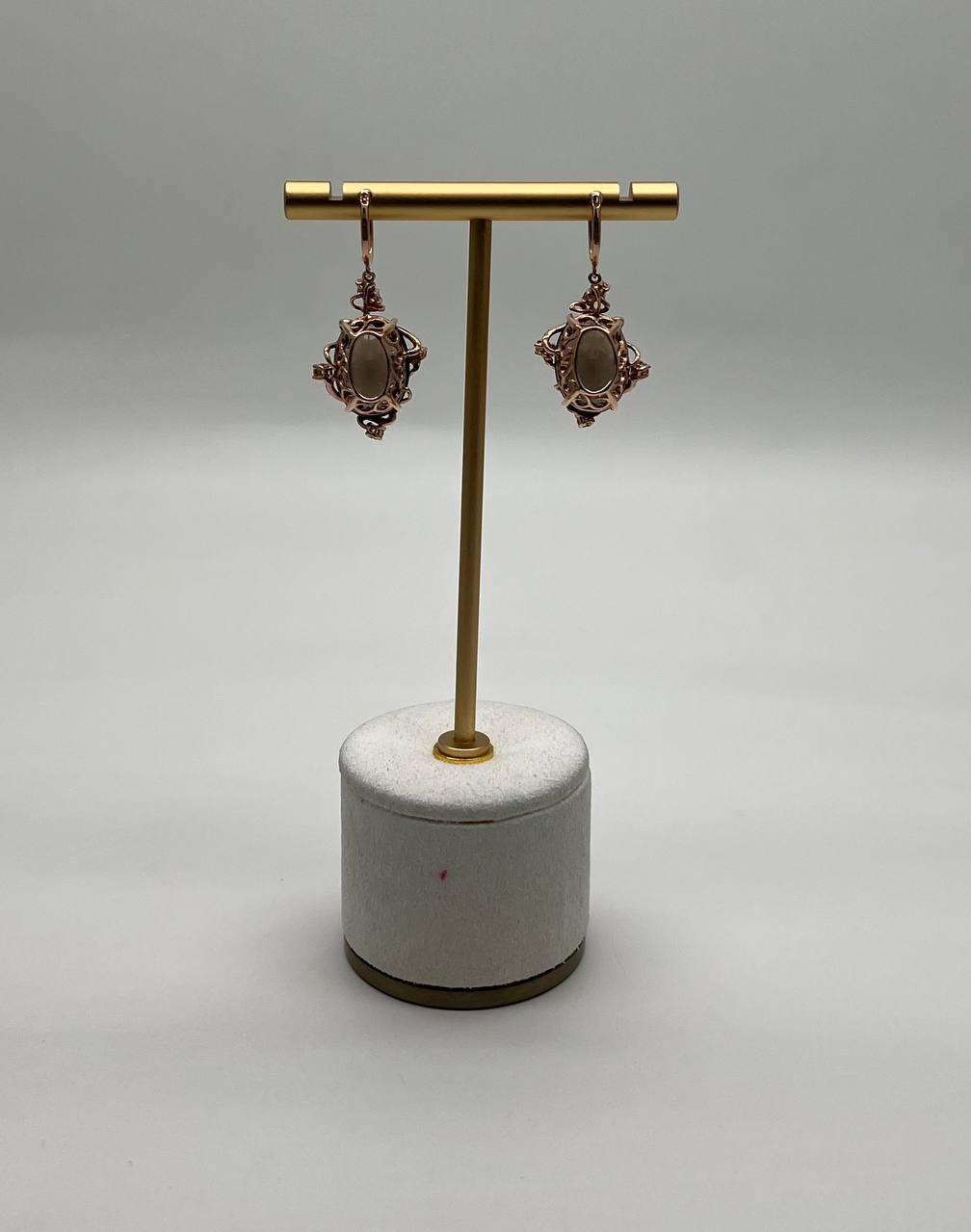 Oval Shape Brown Smoky Quartz 14K Rose Gold Diamond Halo Citrine Earrings