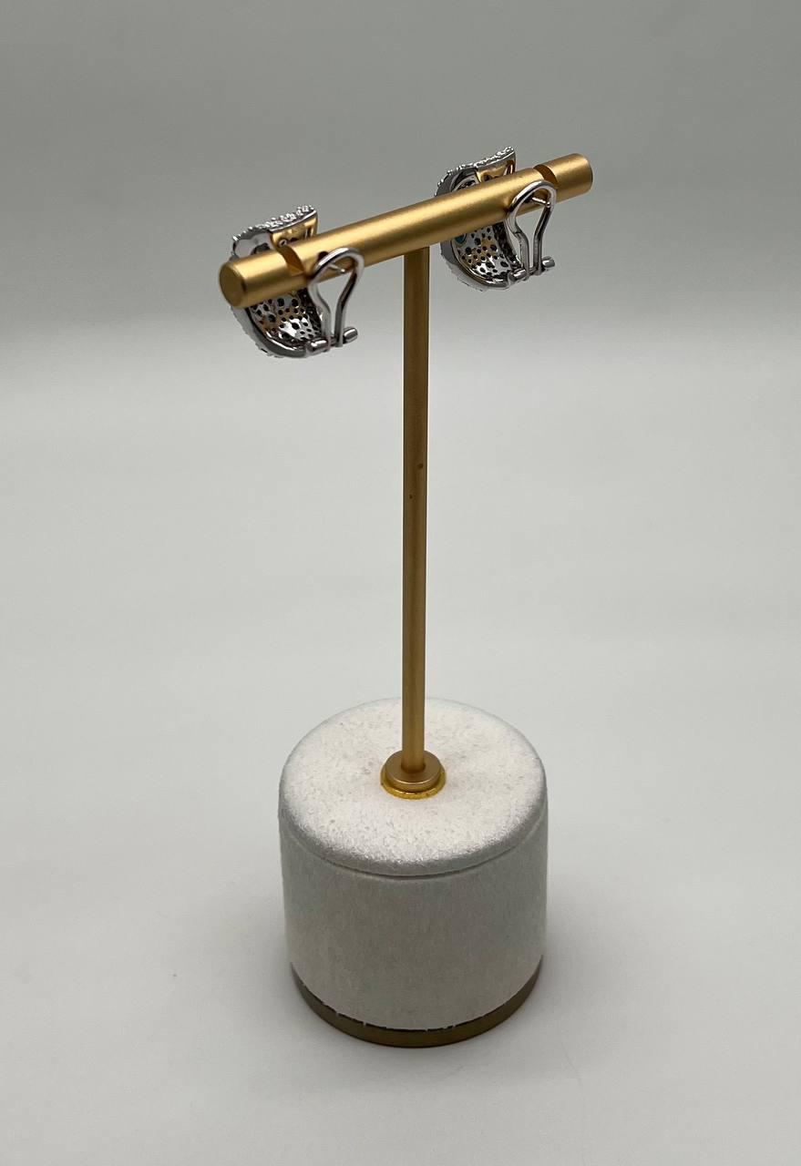 Blue Sapphire Cluster Shape Diamonds Pave Set 14K White Gold Statement Earrings