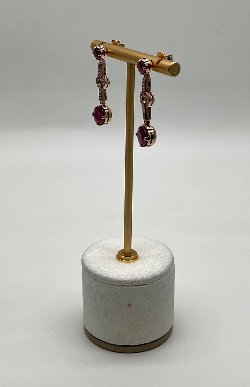 Round Red Pink Ruby Diamond 14K Rose Gold Statement Drop Dangle Earrings