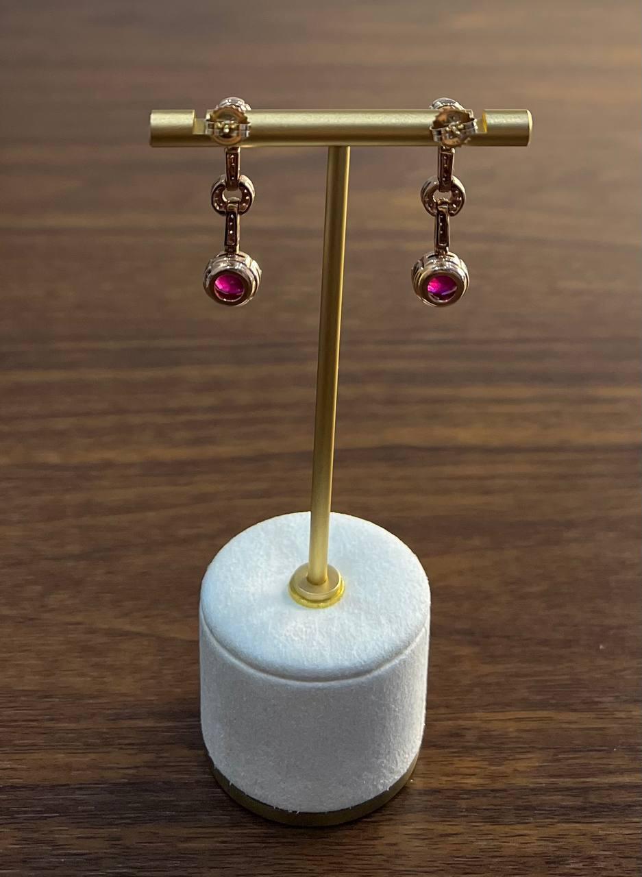 Round Red Pink Ruby Diamond 14K Rose Gold Statement Drop Dangle Earrings