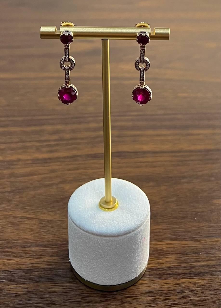 Round Red Pink Ruby Diamond 14K Rose Gold Statement Drop Dangle Earrings