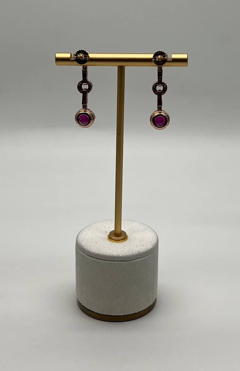 Round Red Pink Ruby Diamond 14K Rose Gold Statement Drop Dangle Earrings