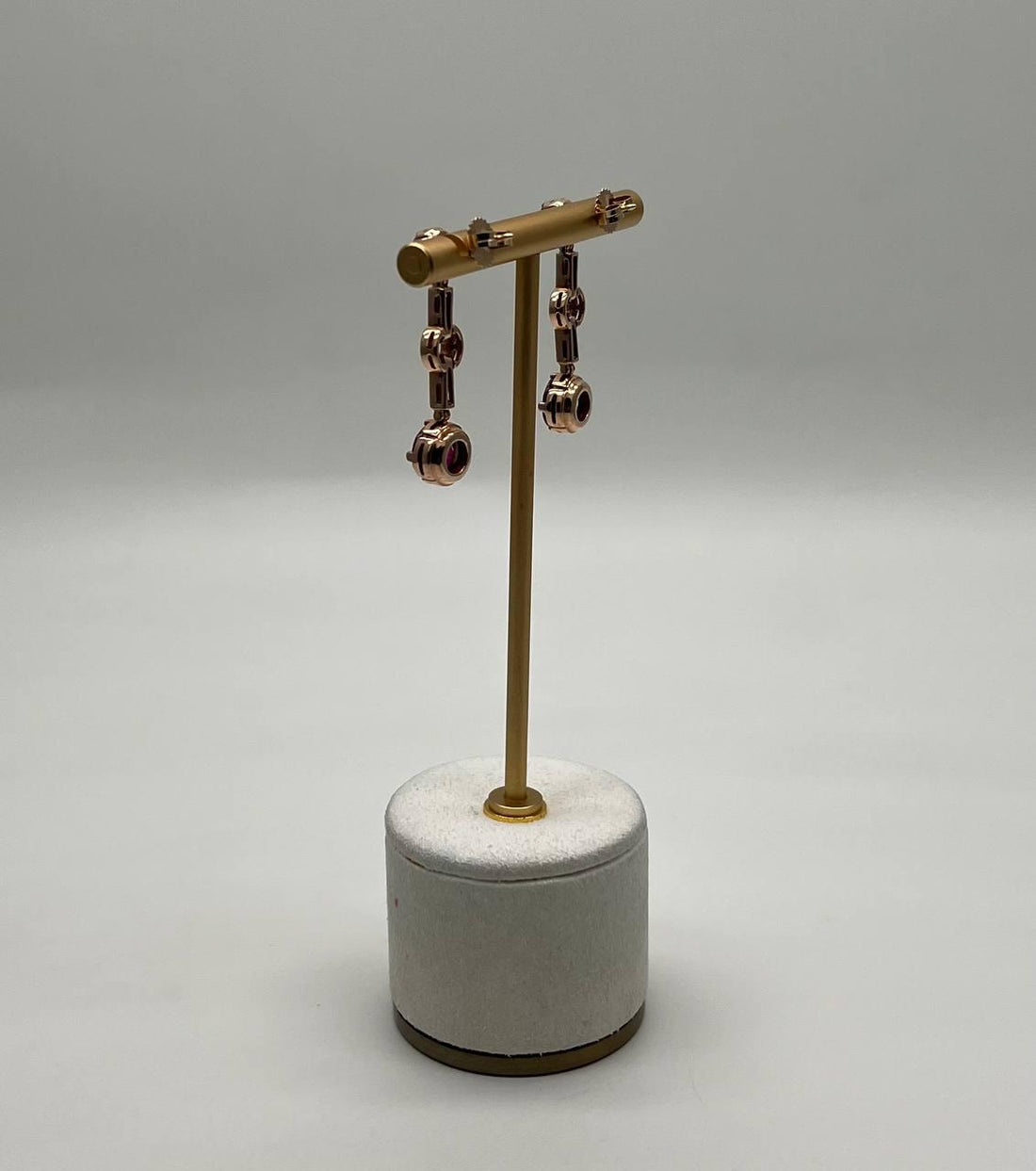 Round Red Pink Ruby Diamond 14K Rose Gold Statement Drop Dangle Earrings