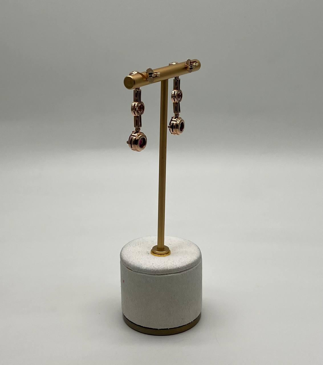 Round Red Pink Ruby Diamond 14K Rose Gold Statement Drop Dangle Earrings