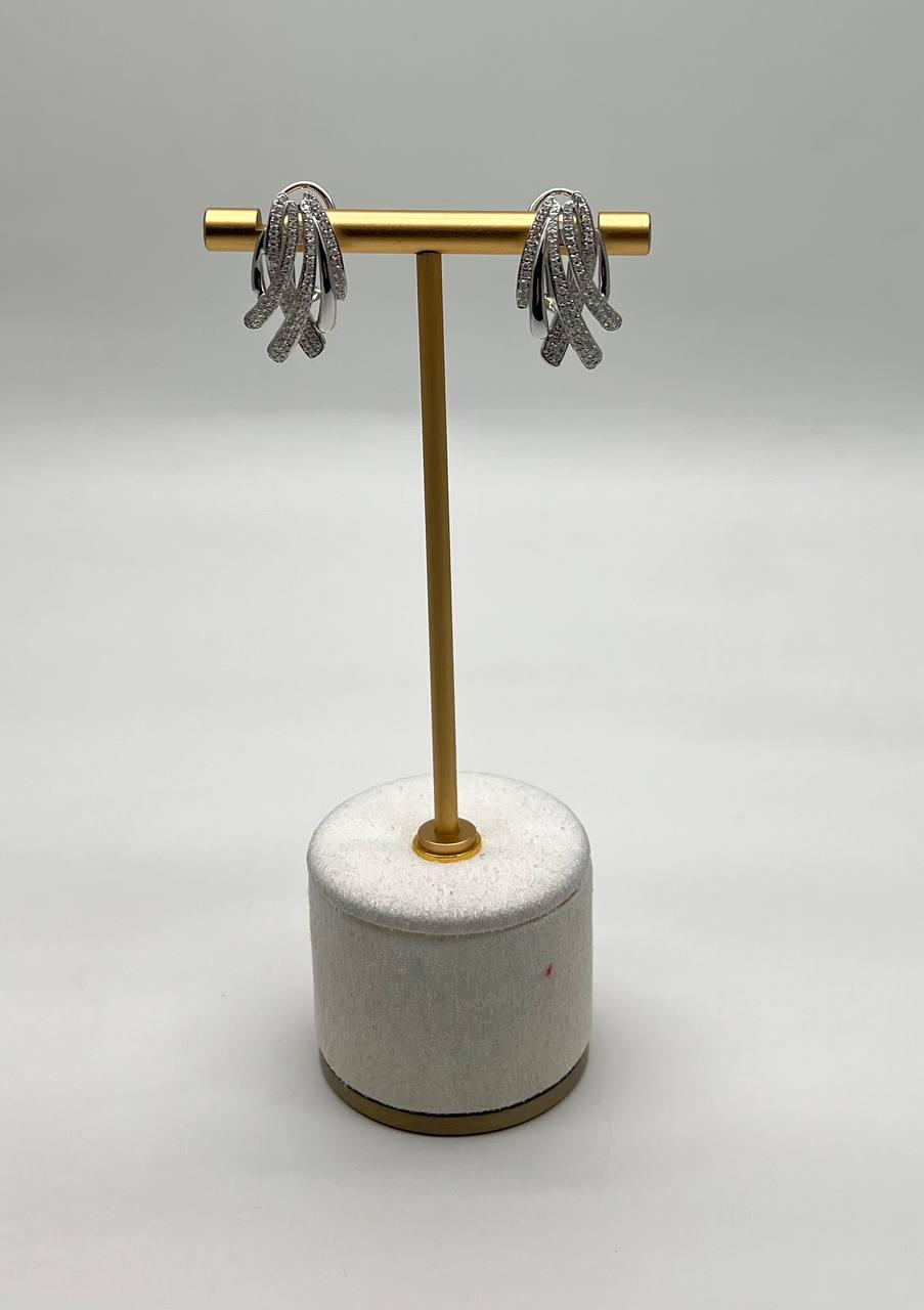 White Diamonds Pave Wings Waves Curves 14K White Gold Statement Earrings