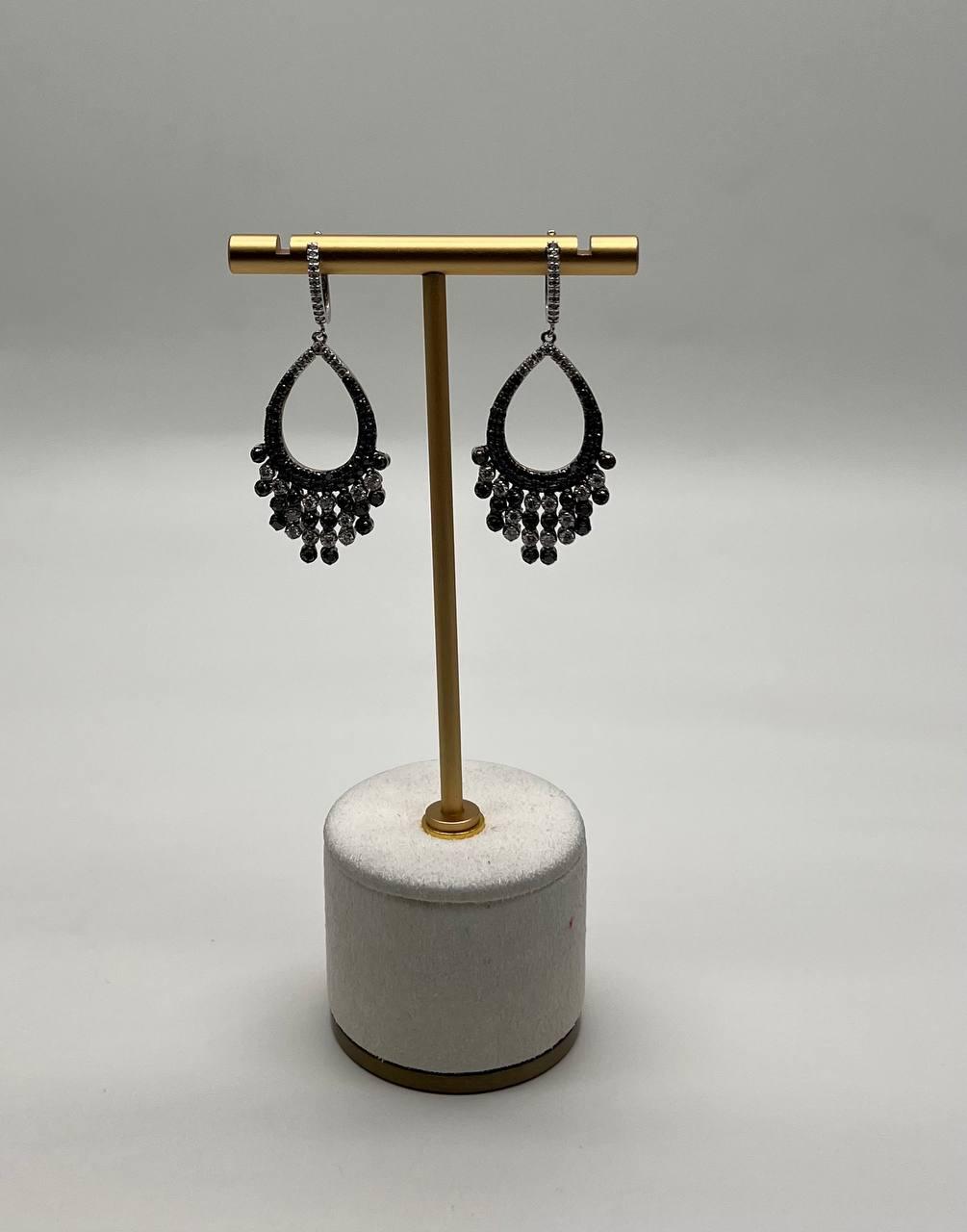 Black & White Diamonds Pave Set 14K White Gold Chandelier Tassel Dangle Earrings