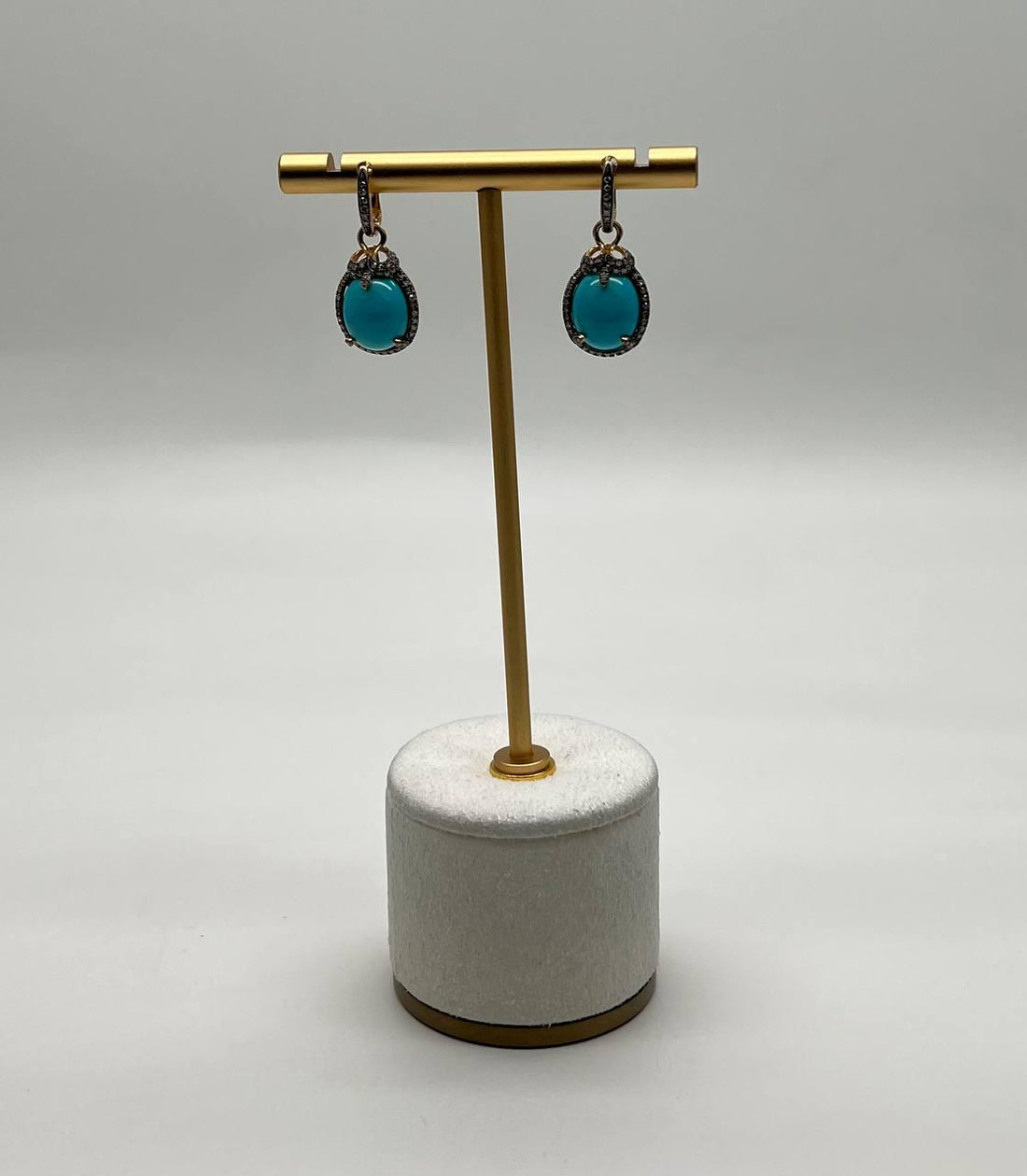 Blue Teal Turquoise Diamonds Halo 14K Yellow Gold Statement Huggie Earrings