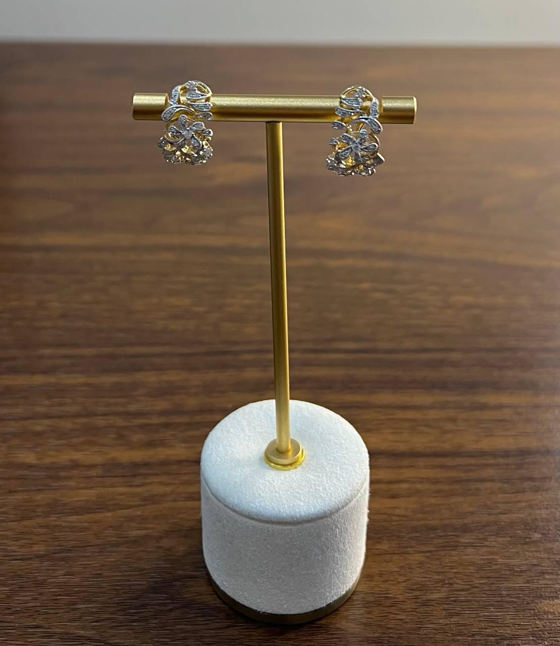 Diamond Floral Scroll Motifs 14K Yellow Gold Statement Huggie Hinged Earrings