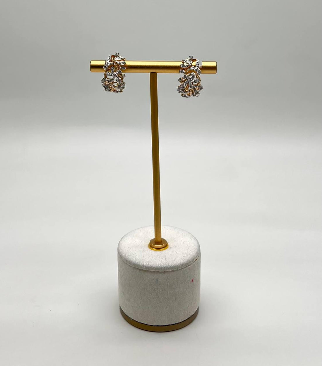 Diamond Floral Scroll Motifs  14K Yellow Gold Statement Huggie Hinged Earrings