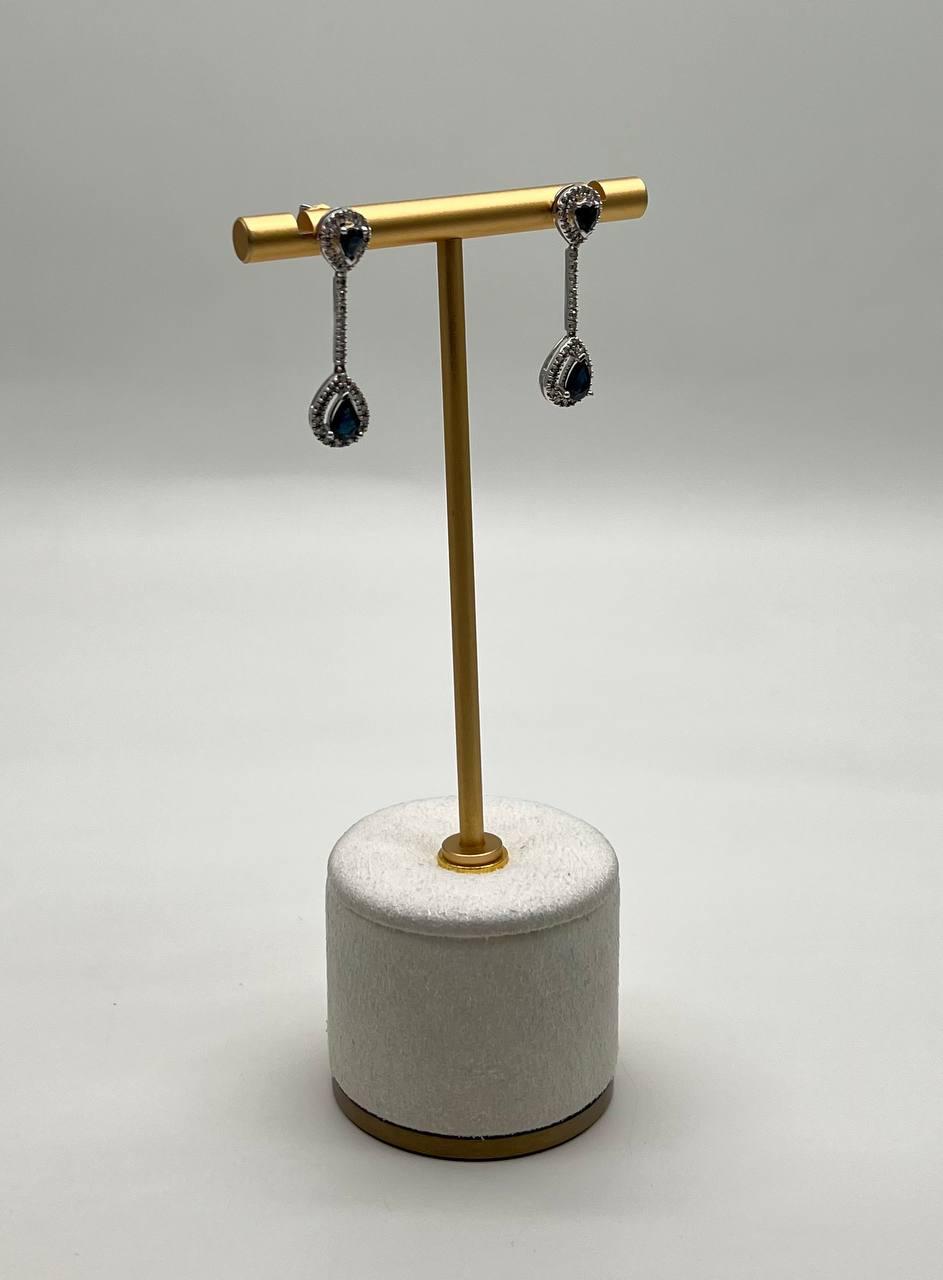 Pear Teardrop Shape Blue Sapphire Diamond Halo 14K White Gold Drop Earrings