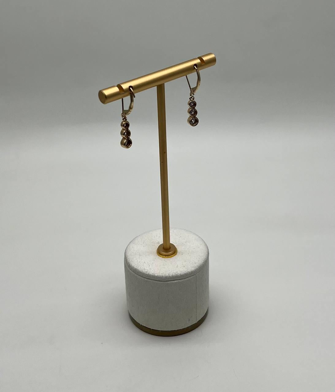 Round Shape Brilliant Cut White Diamond Bezel Set 14K Yellow Gold Drop Earrings