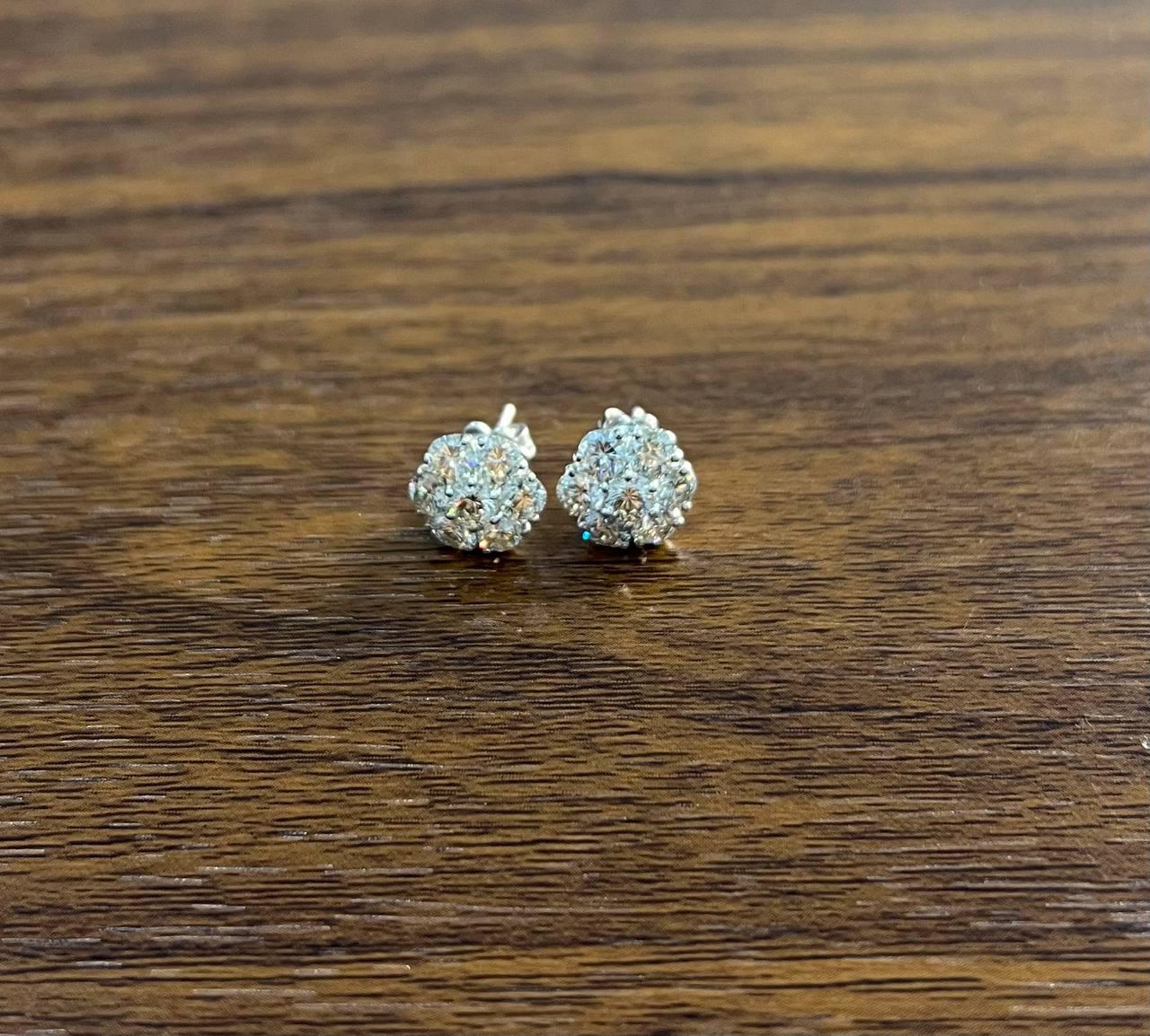 Diamond Cluster Halo Set 14K White Gold Stud Earrings