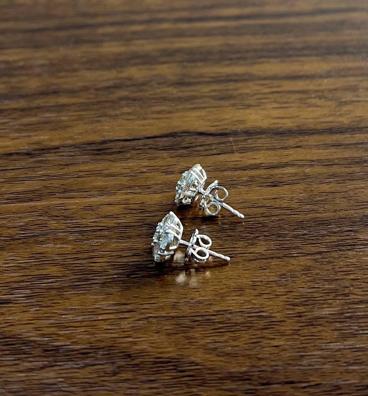 Diamond Cluster Halo Set 14K White Gold Stud Earrings