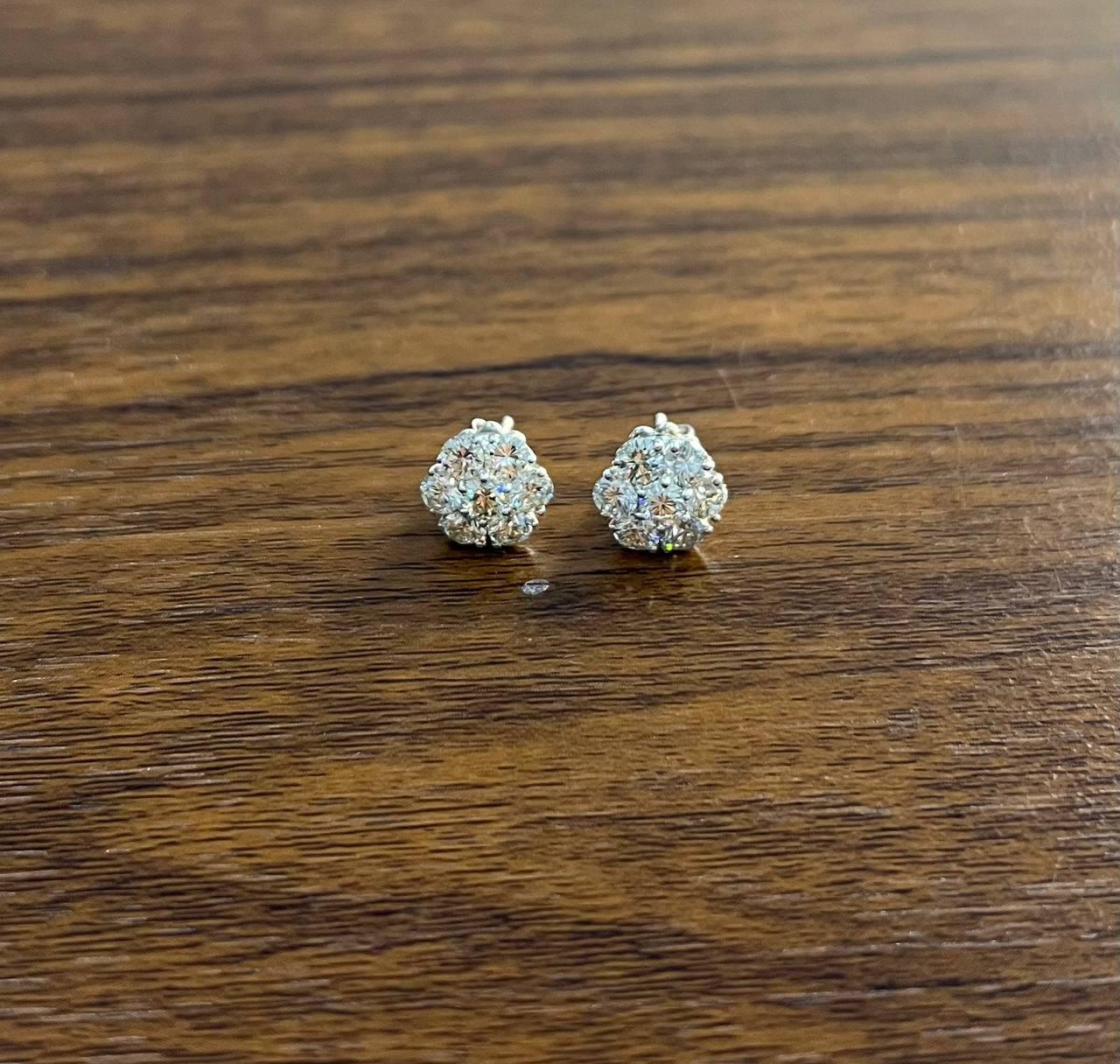 Diamond Cluster Halo Set 14K White Gold Stud Earrings