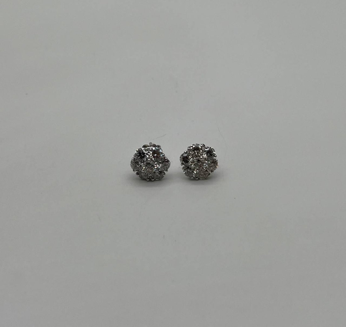 Diamond Cluster Halo Set 14K White Gold Stud Earrings