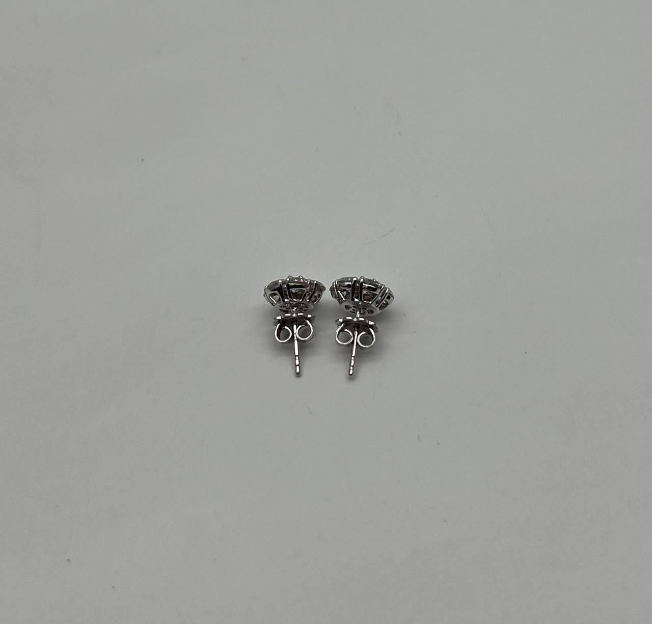 Diamond Cluster Halo Set 14K White Gold Stud Earrings