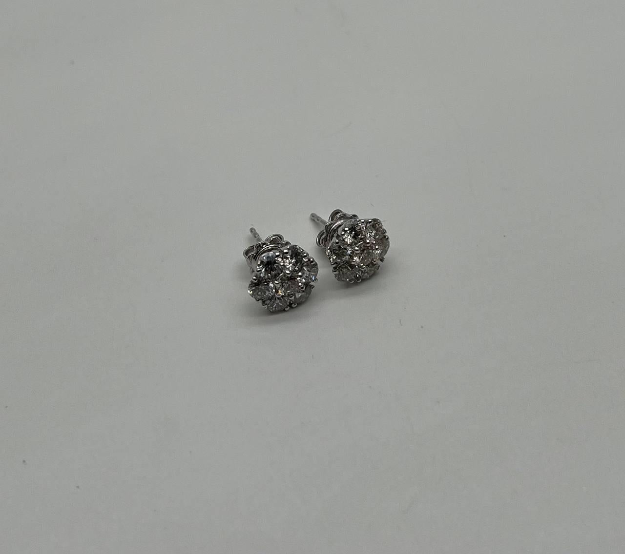 Diamond Cluster Halo Set 14K White Gold Stud Earrings