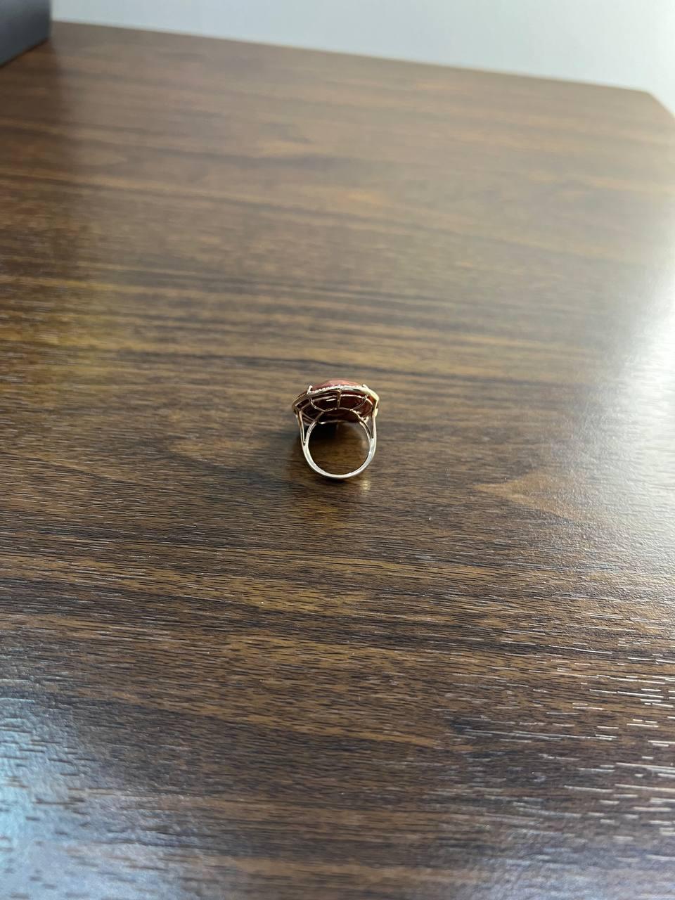 Large Faceted Cabochon Red Jasper 14K Yellow Gold Statement Diamonds Halo Ring