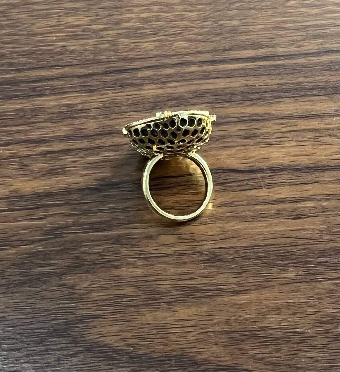 Free Shape Black Blue Crystal Quartz Druzi Diamonds Halo 18K Yellow Gold Ring