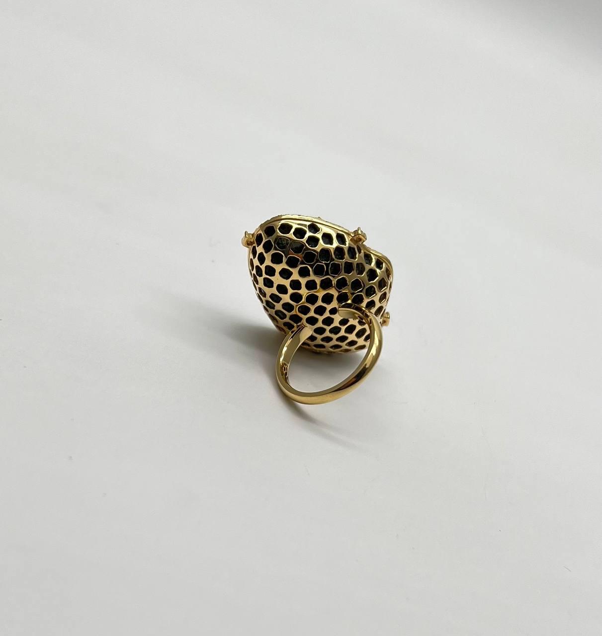 Free Shape Black Blue Crystal Quartz Druzi Diamonds Halo 18K Yellow Gold Ring