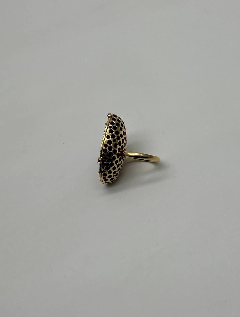 Free Shape Black Blue Crystal Quartz Druzi Diamonds Halo 18K Yellow Gold Ring