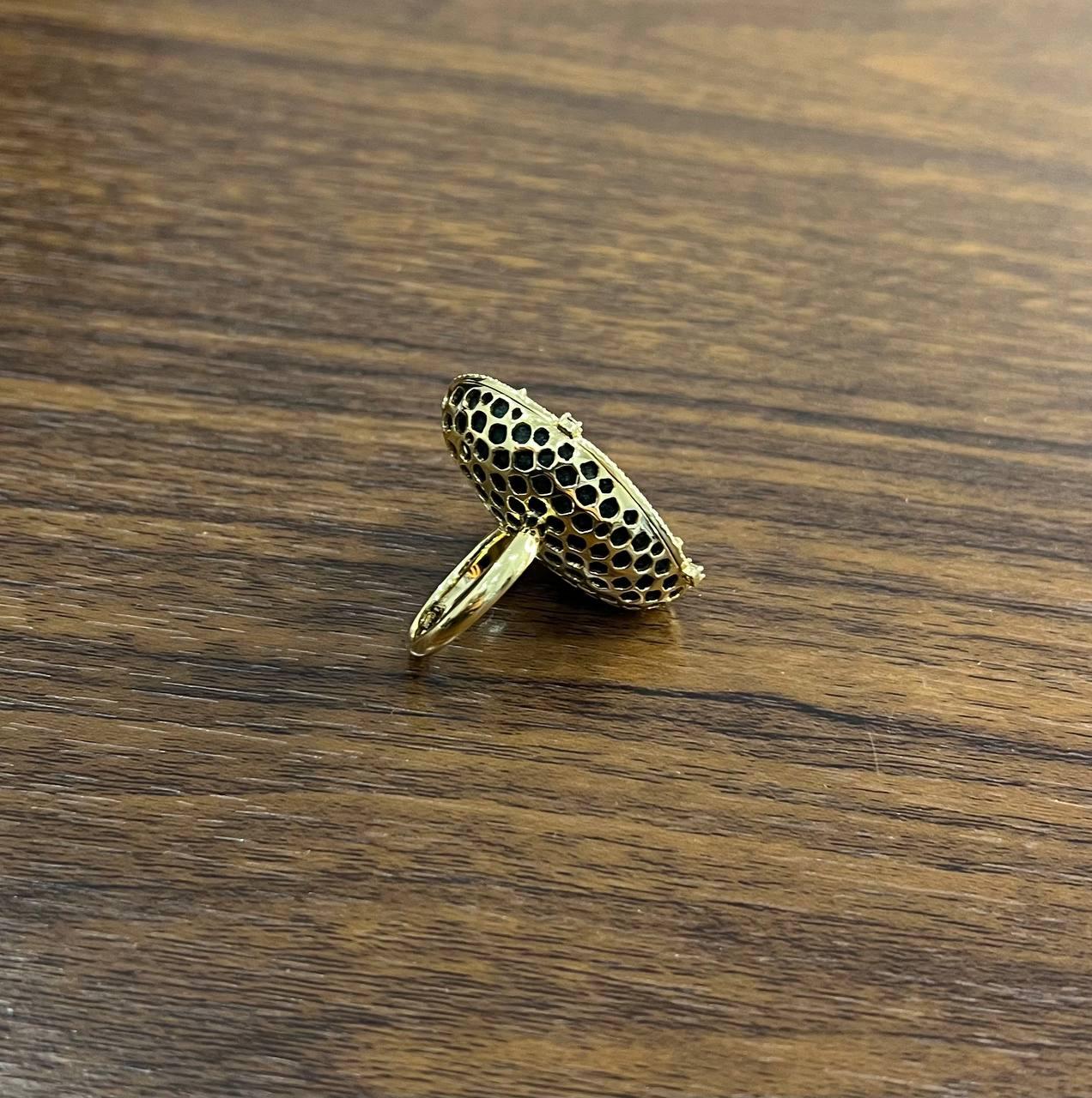 Free Shape Black Blue Crystal Quartz Druzi Diamonds Halo 18K Yellow Gold Ring