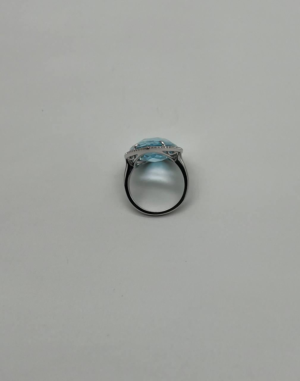 Pear Teardrop Light Blue Topaz White Diamonds Halo 14K White Gold Statement Ring