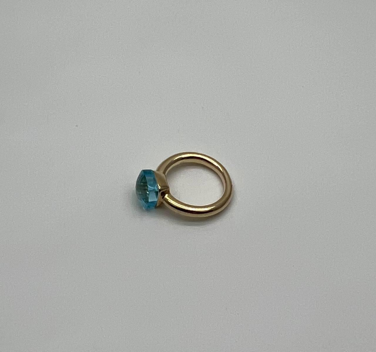 Blue Topaz Unique Nudo Faceted Cut 14K Yellow Gold Statement Cocktail Ring