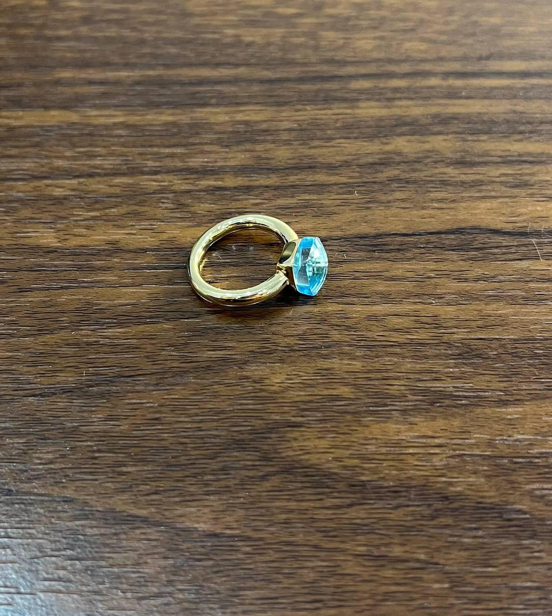 Blue Topaz Unique Nudo Faceted Cut 14K Yellow Gold Statement Cocktail Ring