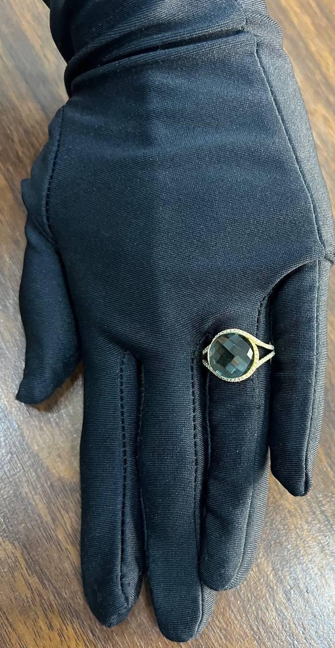 Round Shape Checkerboard Cut Green Amethyst Prasiolite 14K Gold Split Shank Ring