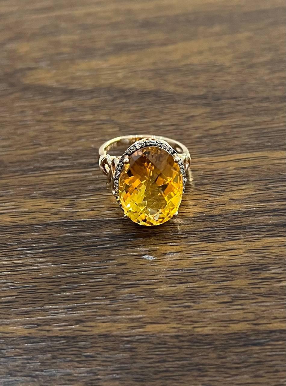Orange Amber Citrine Black Diamond Halo Set Rose Gold Statement Cocktail Ring