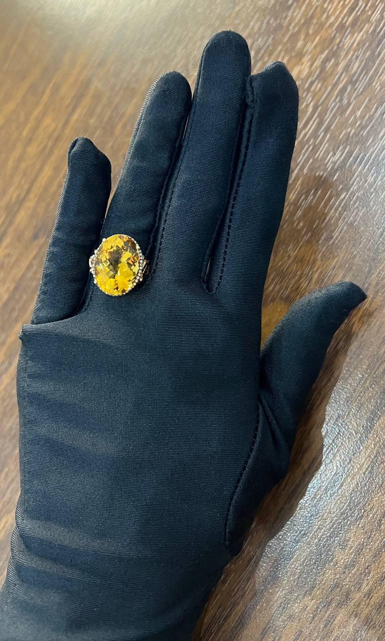 Orange Amber Citrine Black Diamond Halo Set Rose Gold Statement Cocktail Ring