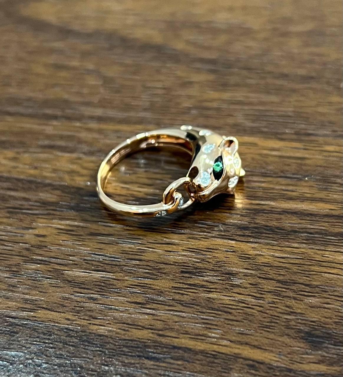 Leopard Panther Cheetah Cat Diamond Flush Set 14K Rose Gold Statement Ring