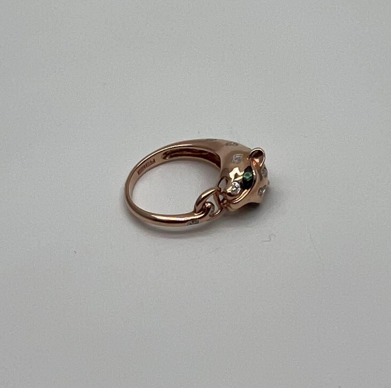 Leopard Panther Cheetah Cat Diamond Flush Set 14K Rose Gold Statement Ring