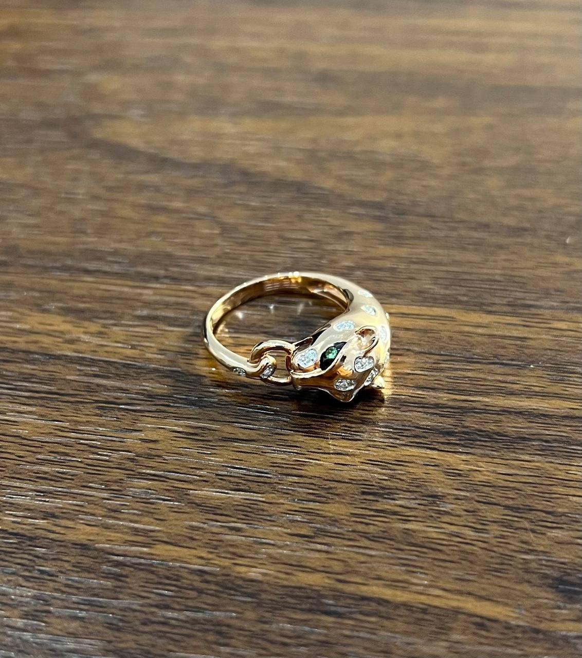 Leopard Panther Cheetah Cat Diamond Flush Set 14K Rose Gold Statement Ring