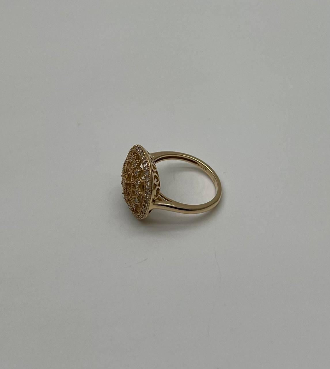 Diamond Compass Filigree Halo 14K Yellow Gold Statement Symbol Ring