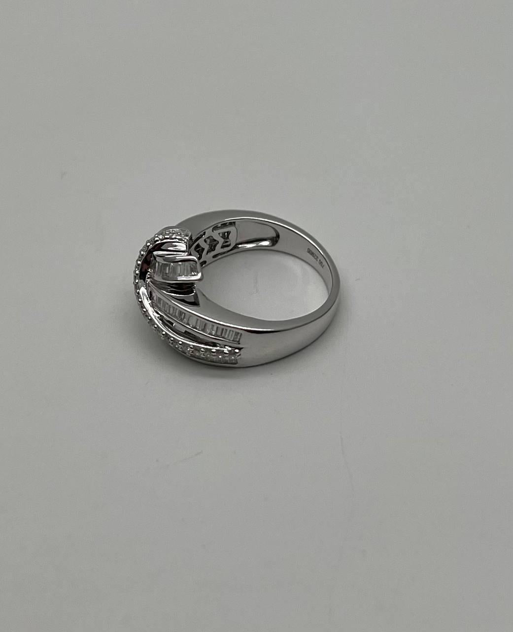 Diamond Baguette Channel Set Twist Waves 14K White Gold Statement Ring