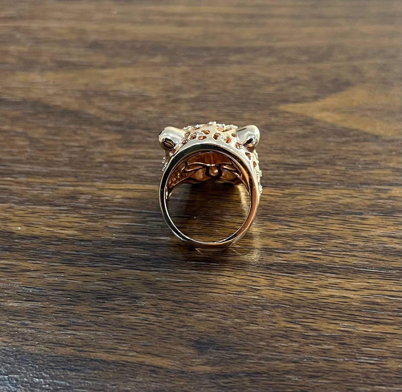 Panther Lioness Leopard Diamonds Jaguar Gold Statement Full Finger Emerald Ring