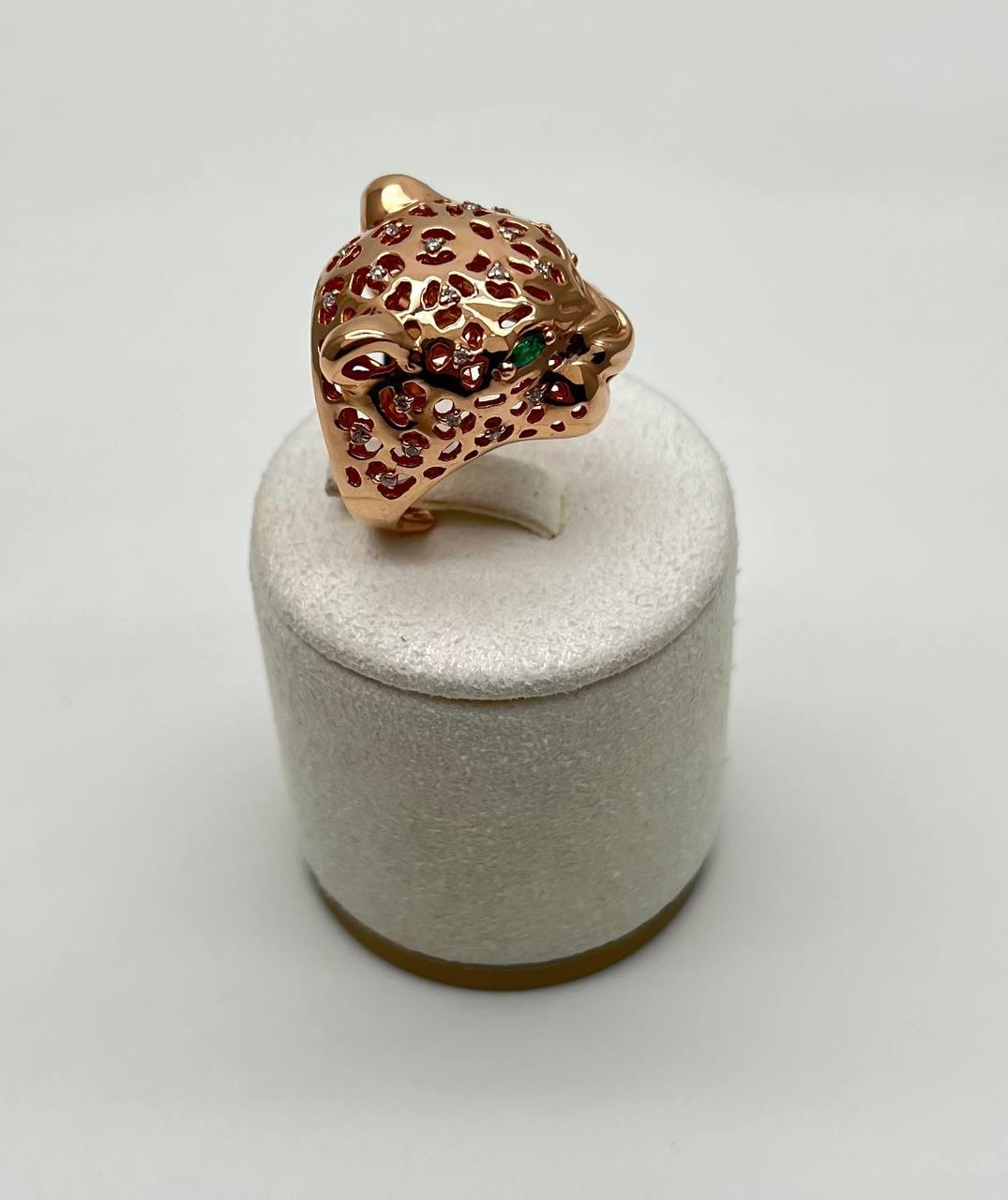 Panther Lioness Leopard Diamonds Jaguar Gold Statement Full Finger Emerald Ring