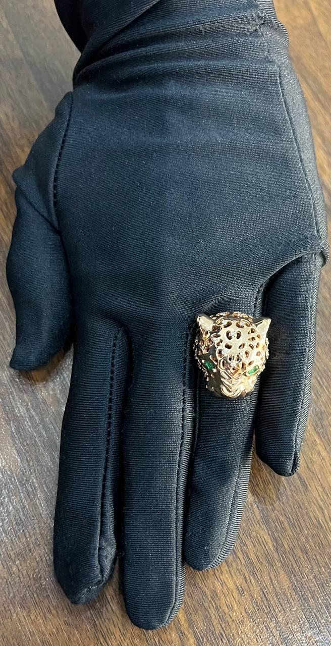 Panther Lioness Leopard Diamonds Jaguar Gold Statement Full Finger Emerald Ring