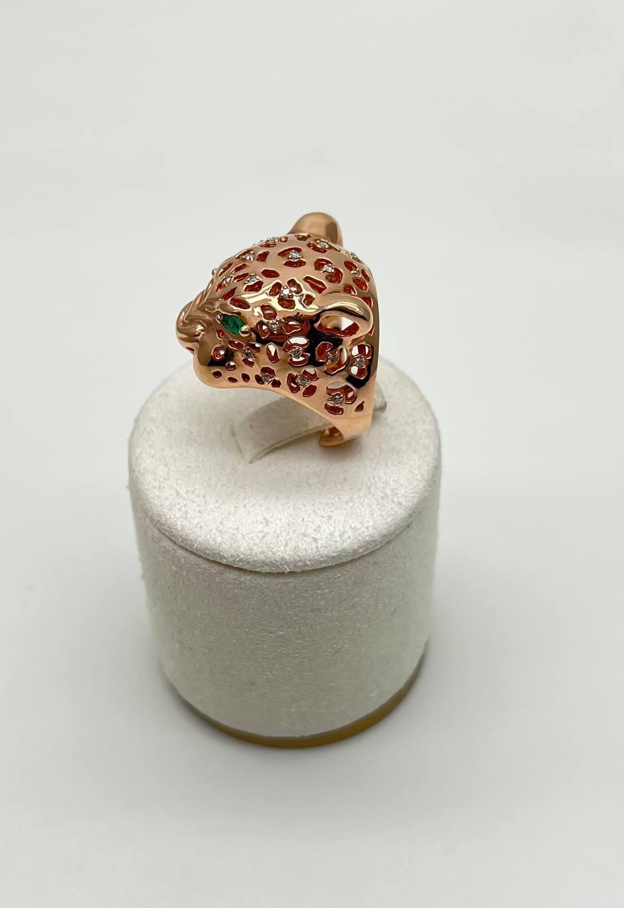Panther Lioness Leopard Diamonds Jaguar Gold Statement Full Finger Emerald Ring