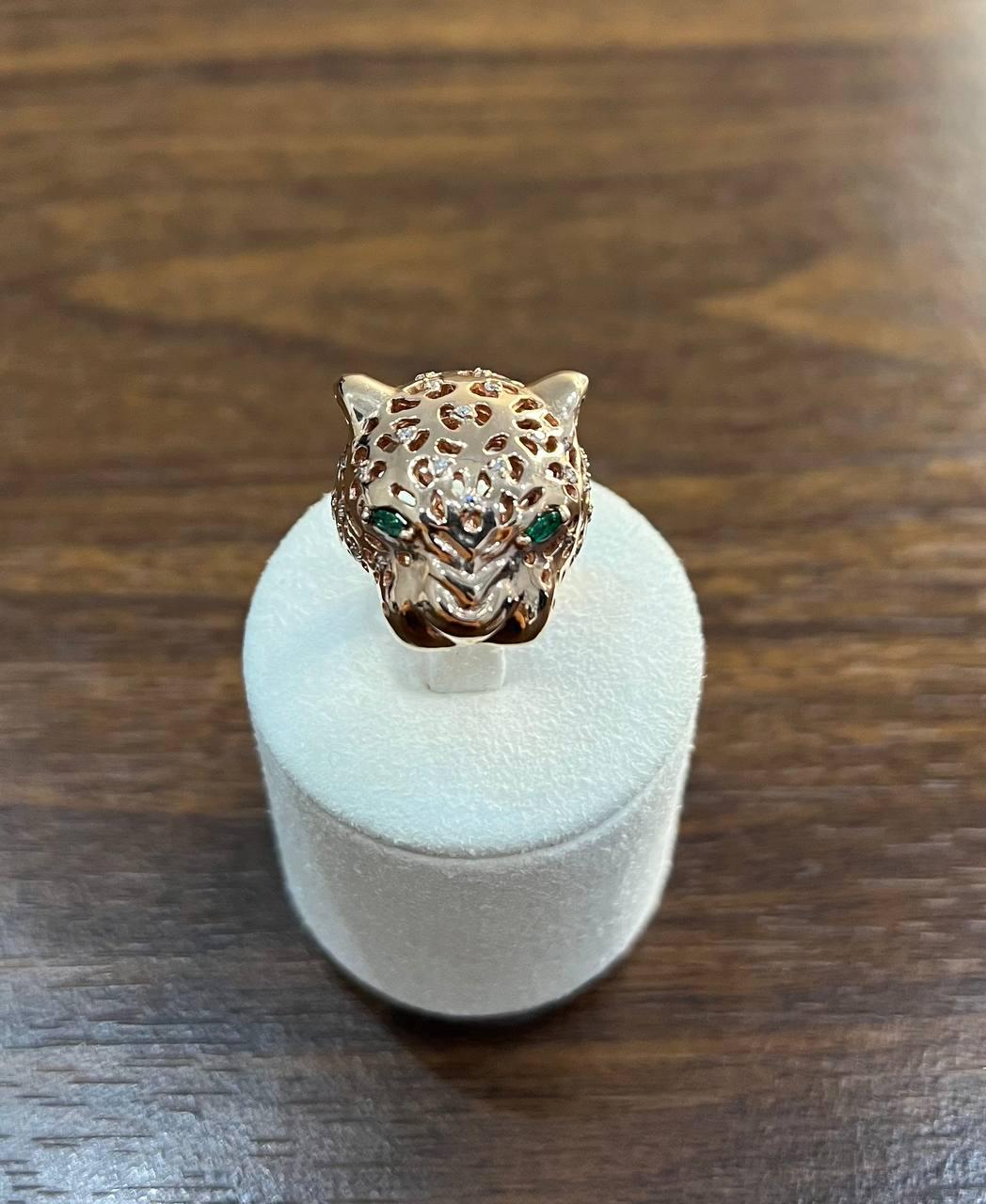 Panther Lioness Leopard Diamonds Jaguar Gold Statement Full Finger Emerald Ring