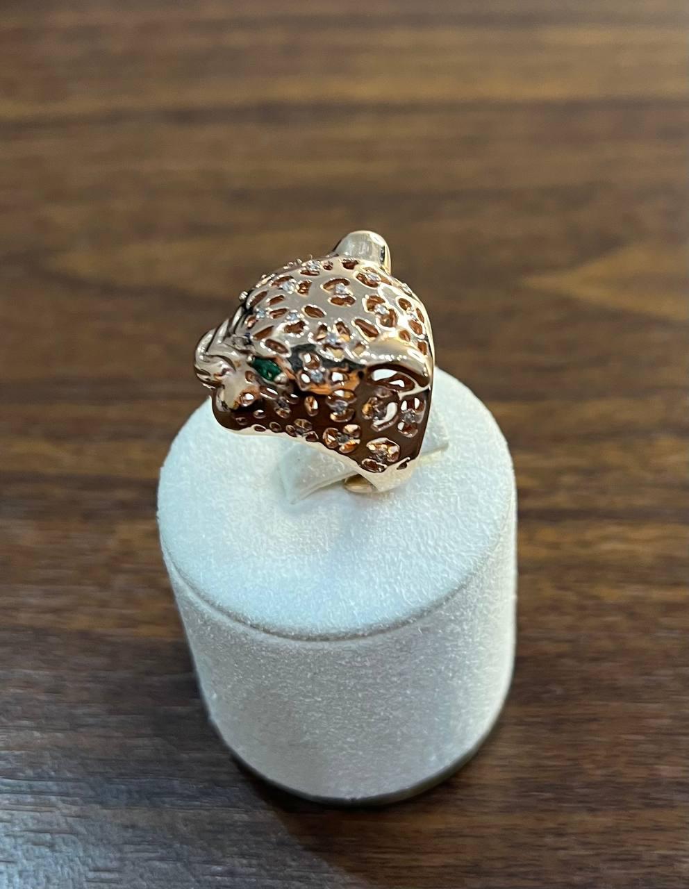 Panther Lioness Leopard Diamonds Jaguar Gold Statement Full Finger Emerald Ring