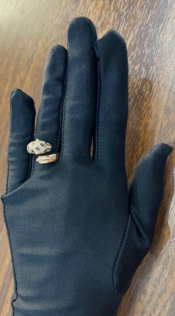 Spotted Leopard Panther Jaguar Diamond Pave 14K Rose Gold Emerald Eyes Ring