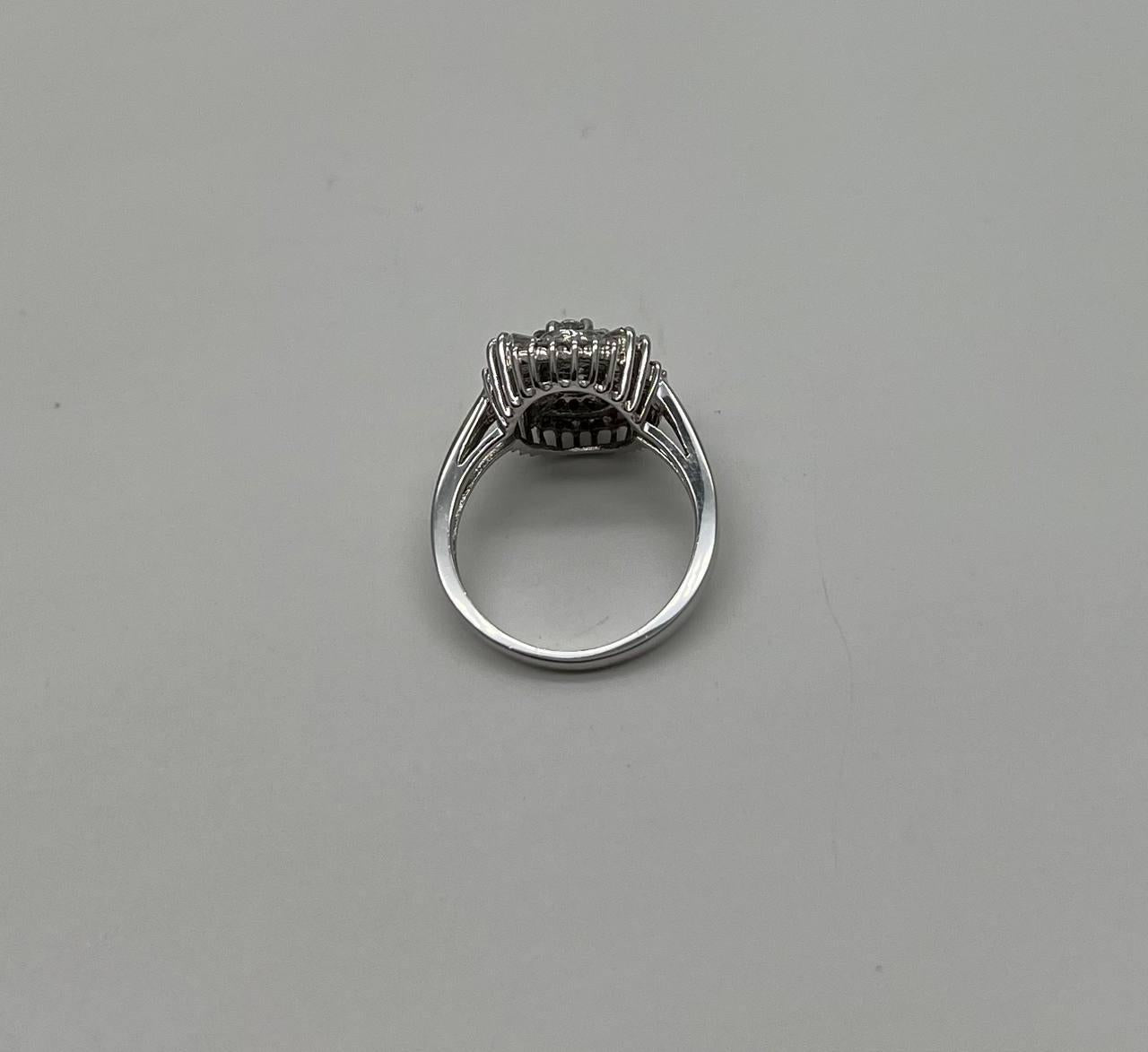 Brilliant Diamond Cluster Round Shape & Baguette 14K White Gold Statement Ring