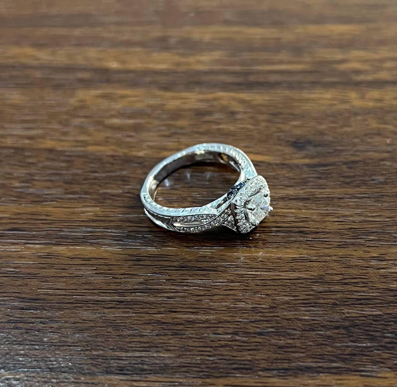 Round Shape Brilliant Cut Diamond Halo Pave Set 18K White Gold Engagement Ring