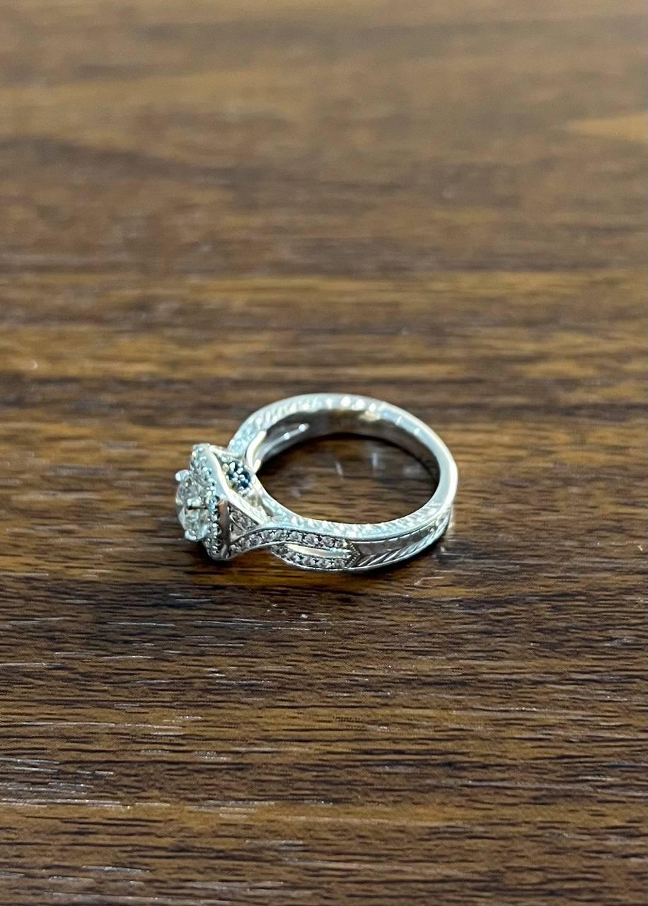 Round Shape Brilliant Cut Diamond Halo Pave Set 18K White Gold Engagement Ring
