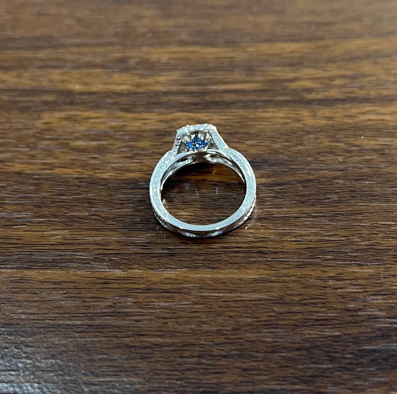 Round Shape Brilliant Cut Diamond Halo Pave Set 18K White Gold Engagement Ring