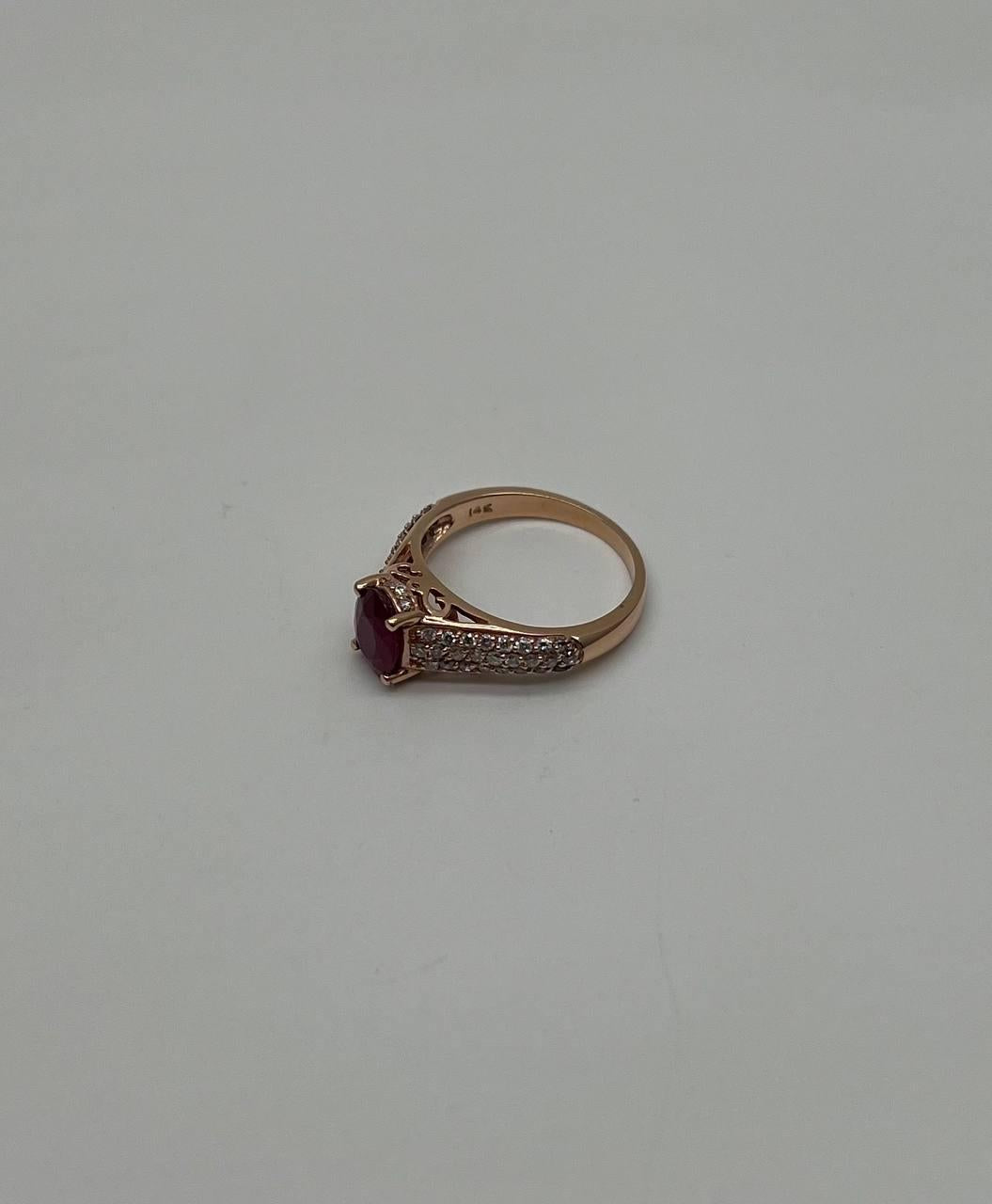 Oval Shape Red Pink Ruby Diamond Pave 14K Rose Gold Statement Cocktail Ring